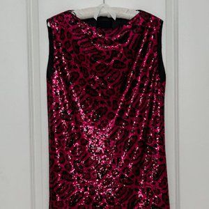 RtA Sequined Black and Magenta Leopard Print Cocktail Dress